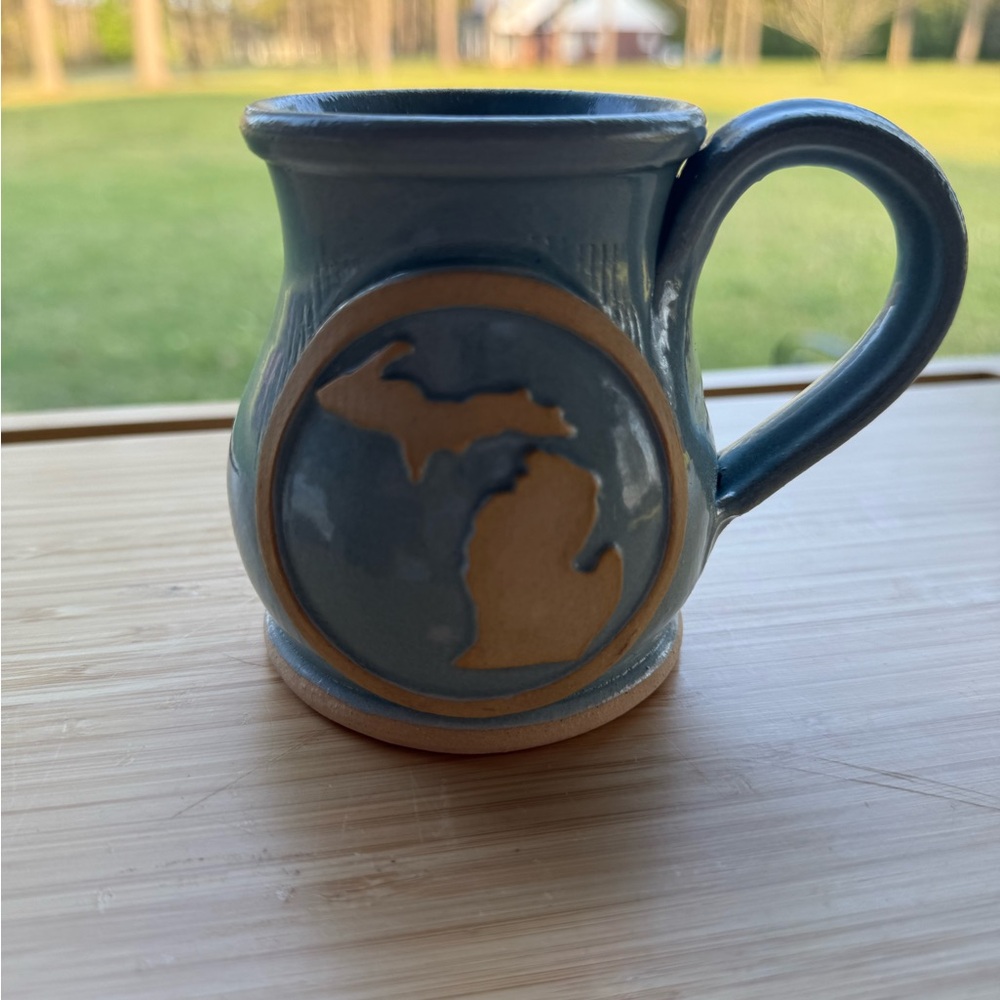 Handcrafted Blue Mug with Michigan Design